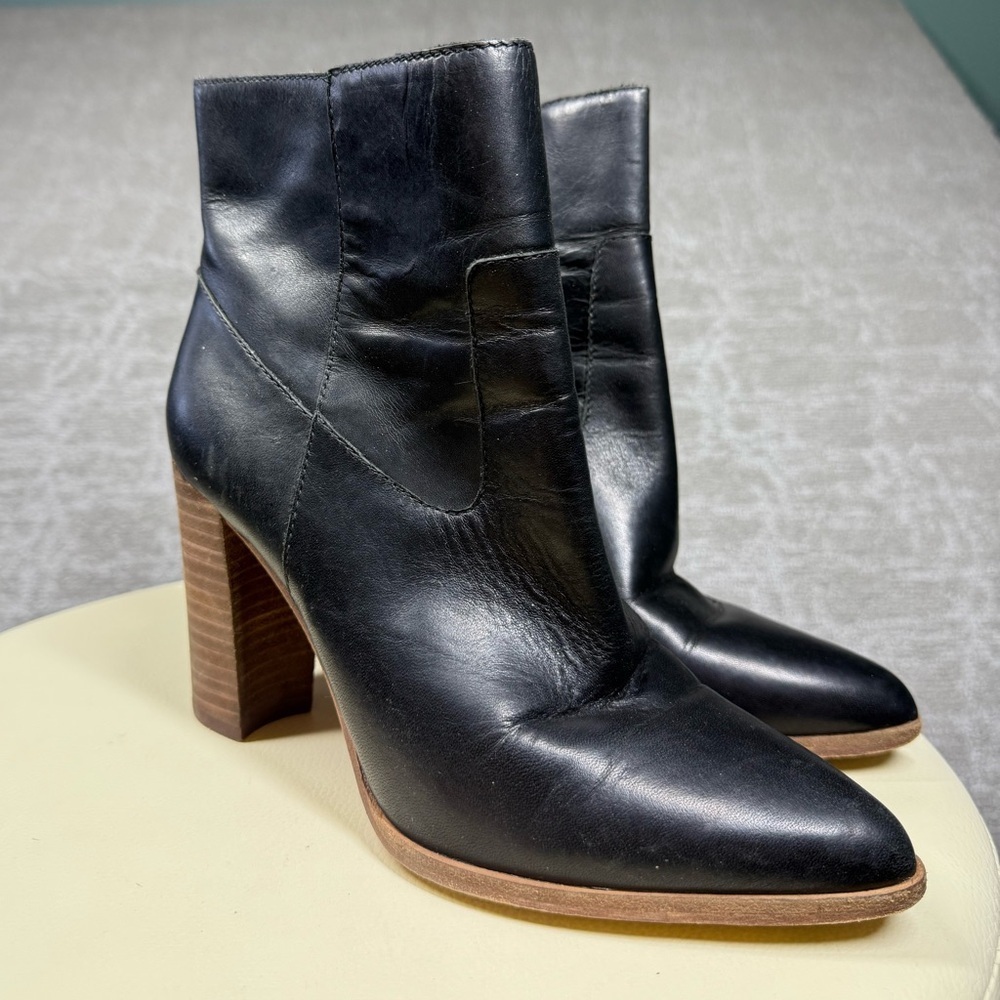 Madewell The Hynde Black Leather Ankle Heel Boot Size 7